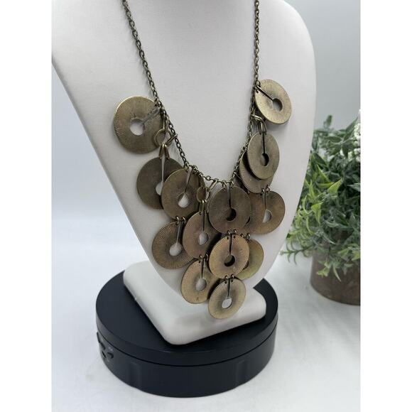 Vintage Berry Signed Brass Gold Copper Coin Disc Bib Necklace - Picture 3 of 10